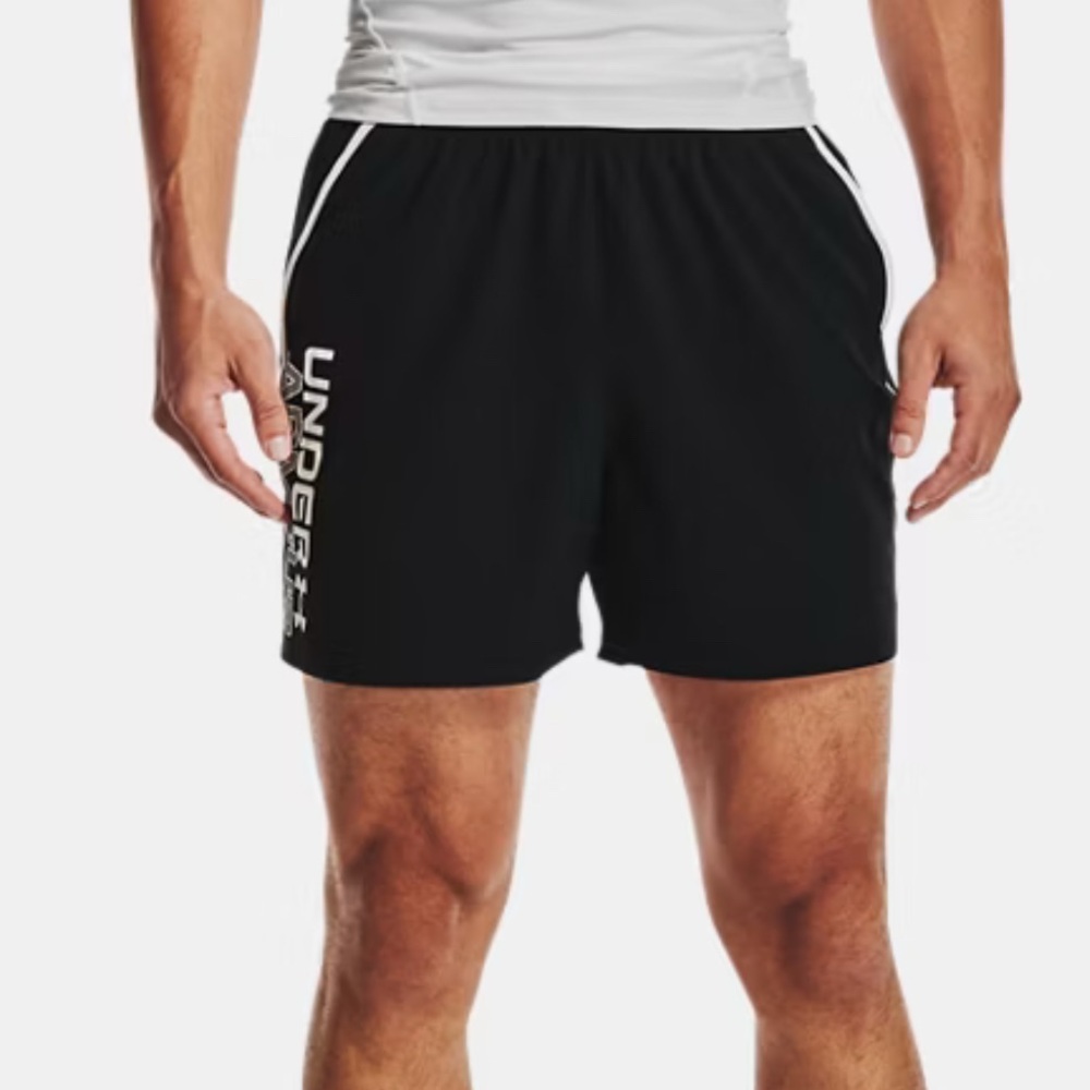 Men’s Under Armour Qualifier 5” Wordmark Black/White  Training Shorts - 3XL
